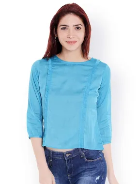 Style Quotient Women Blue Round Neck Solid Fashion Tops