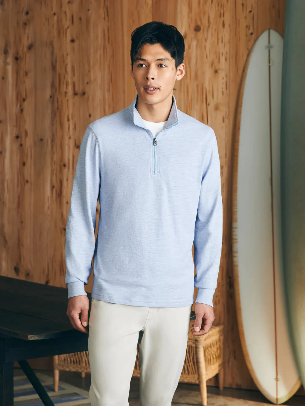 Sunwashed Slub Quarter Zip - Ice Blue Heather