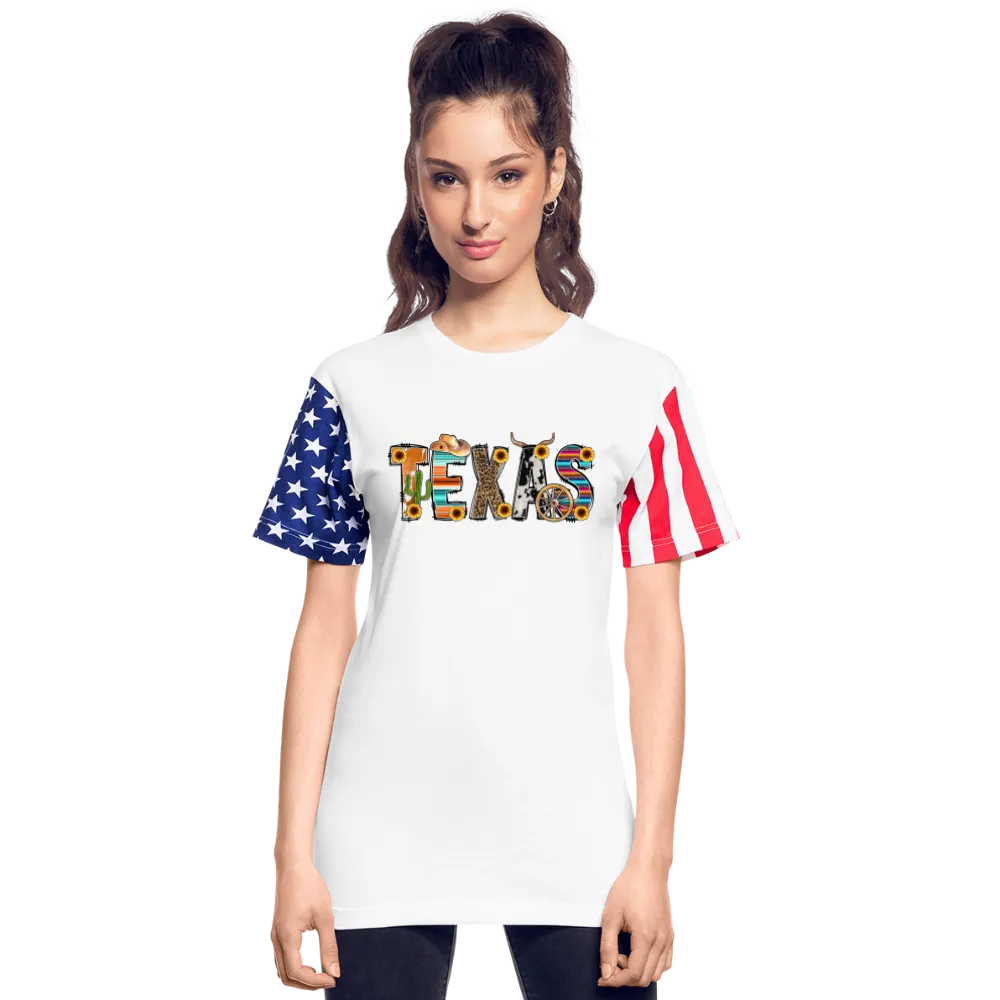 Texan Pride Unleashed: American Flag Sleeve Shirt with Iconic Texas Icons