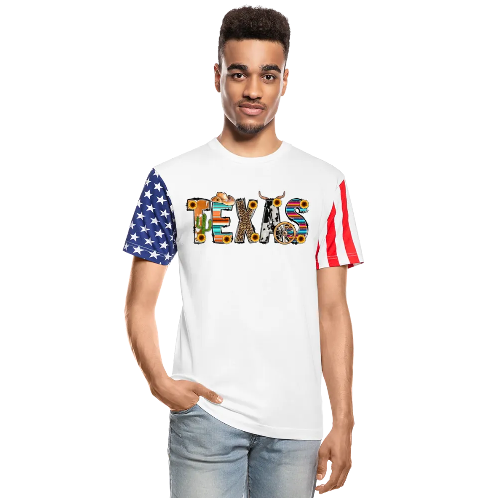 Texan Pride Unleashed: American Flag Sleeve Shirt with Iconic Texas Icons