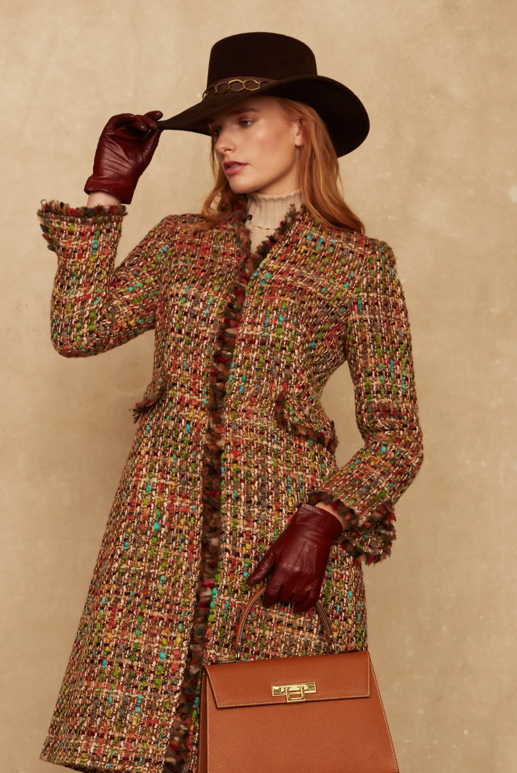 Tweed Dress Coat in Autumnal Browns - Claire