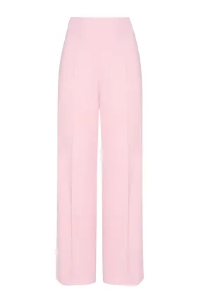 Wide Leg Trousers in Plain Pink Wool Faille - Paloma