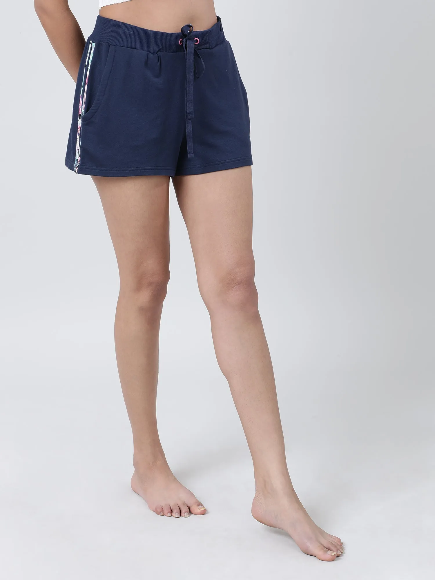 Women Blue  Side Stripes Shorts