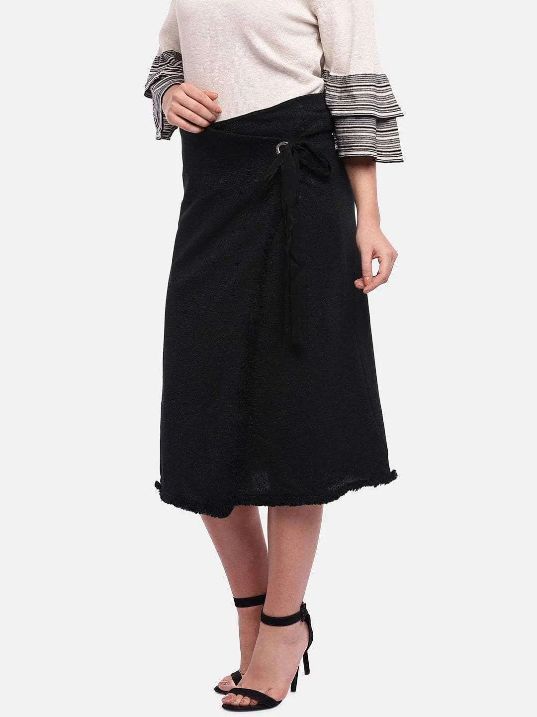 Women's Black Cotton Elastane Straight Fit Knit Skirt