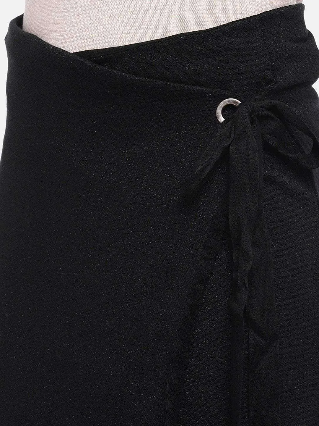 Women's Black Cotton Elastane Straight Fit Knit Skirt