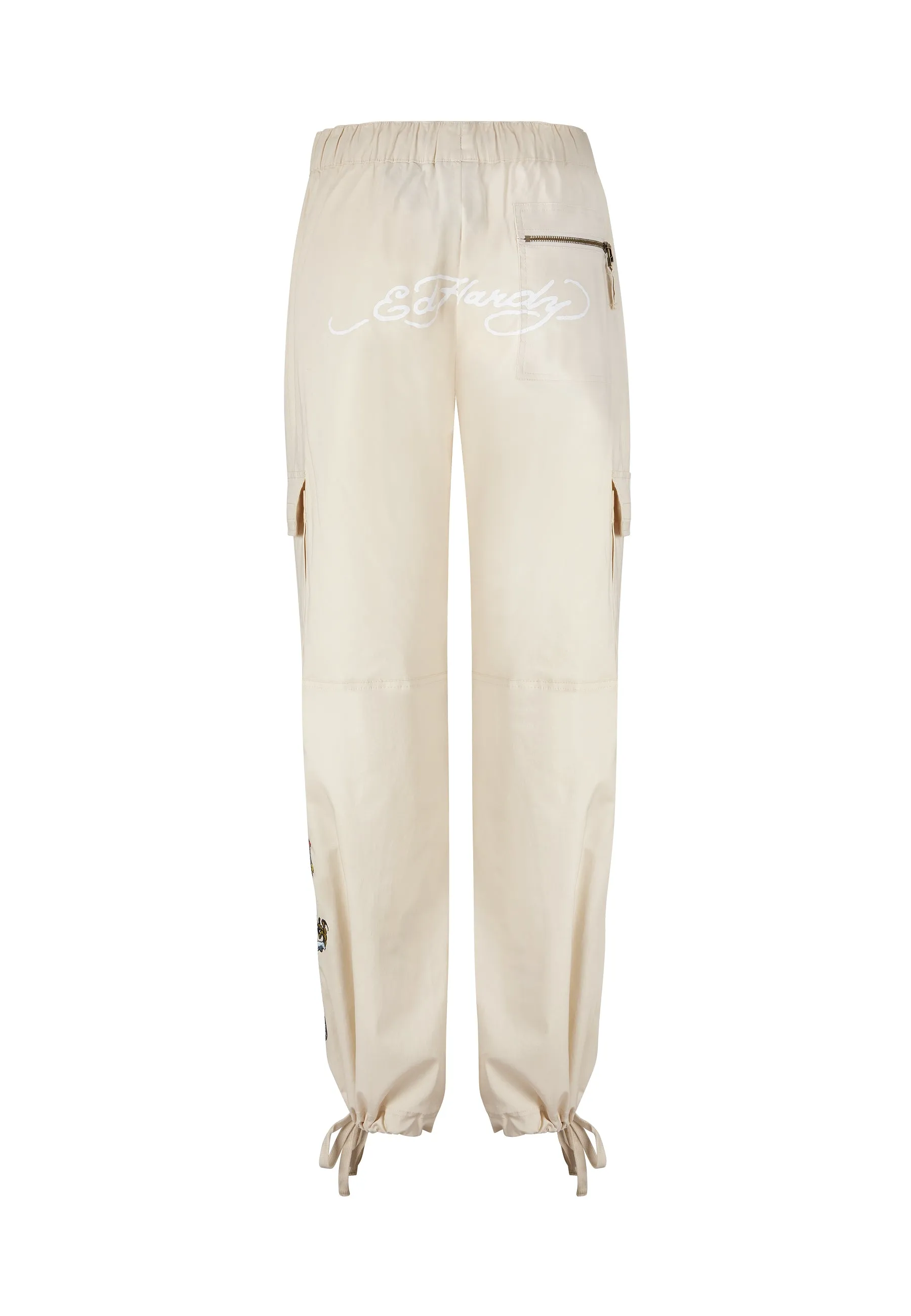 Womens Flaming Dragon Cargo Pants Trousers - Ecru