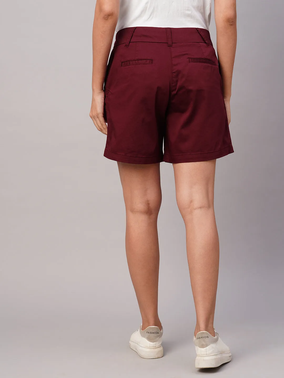 Women's Maroon/Red Cotton Lycra Regular Fit Shorts